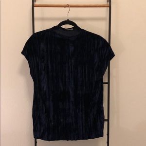 Zara blue velvet mock neck top